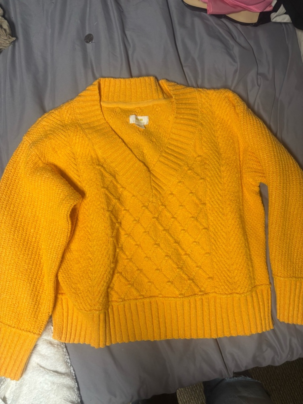 Maeve Bright Yellow Cable V-Neck Sweater